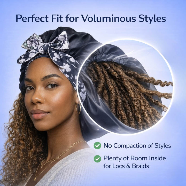 Satin Hair Bonnet for Sleeping with Wide Stretch Tie Band in Six Colours | Protect Curls, Braids and Styles Overnight | Hair Bonnets