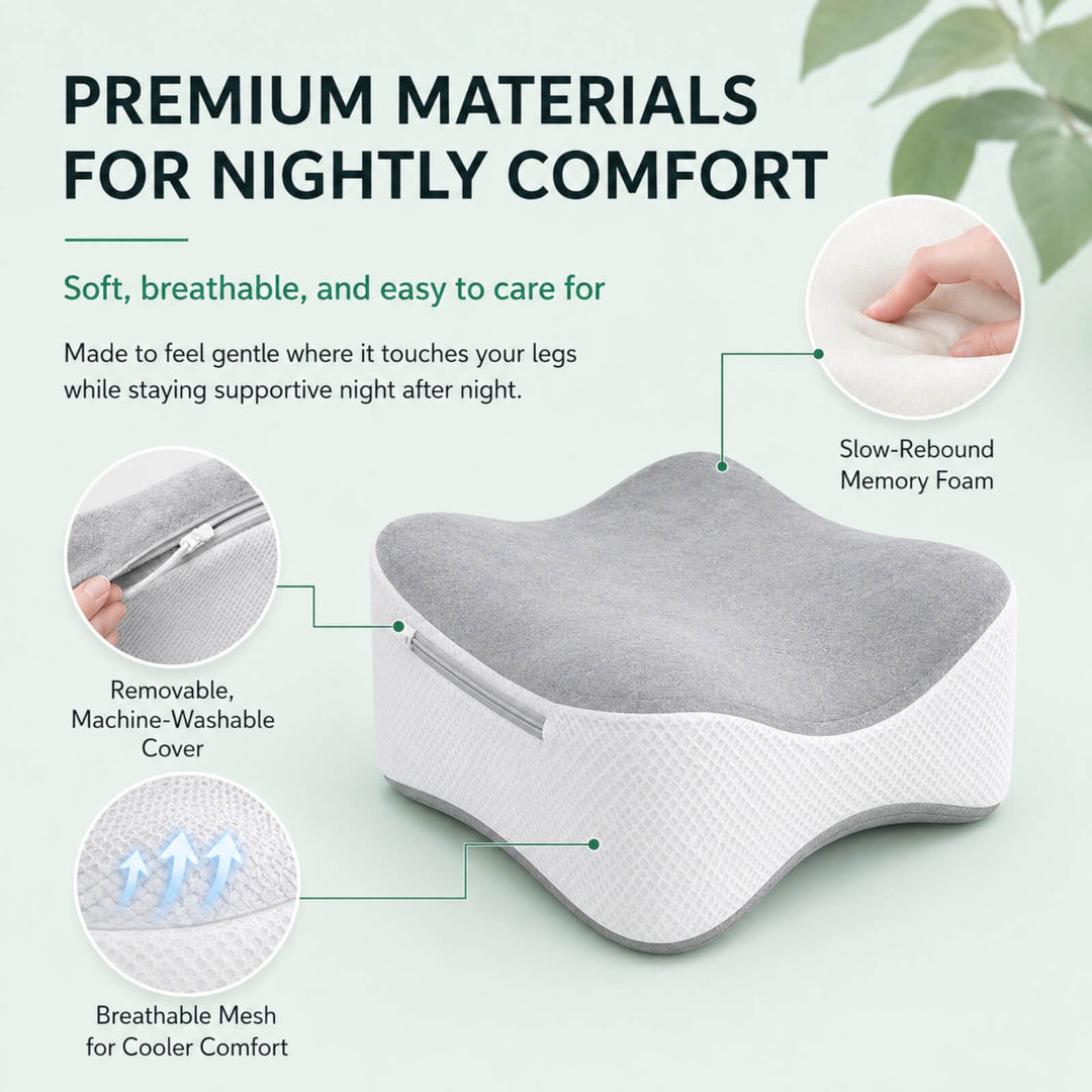 Ergonomic Memory Foam Knee Pillow with Cooling Design and Washable Cover | Cooling Memory Foam Between the Knees | Knee Pillows