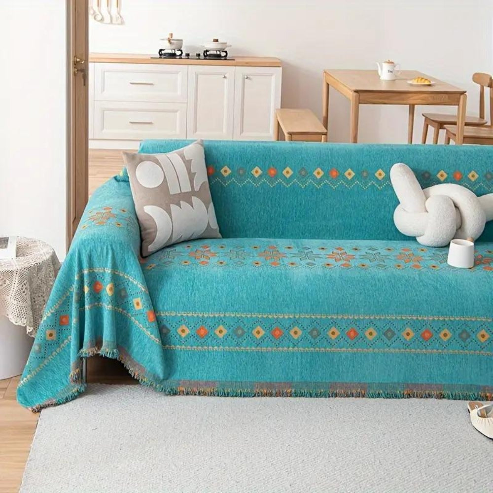 Boho Chenille Sofa Cover With Tassels in Four Sizes | Boho Chenille for Chairs to Sofas | Sofa Covers