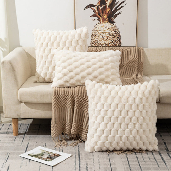 Marshmallow Plush Cushion Cover with 3D Grid Texture and Zipper | Puffy 3D Plush Cushion Covers | Cushion Covers