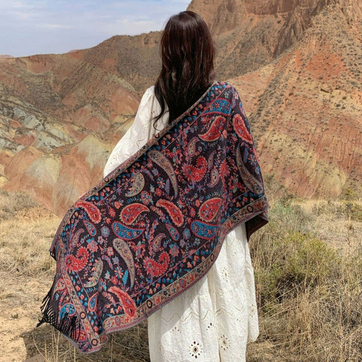 Double-Sided Paisley Winter Poncho Shawl Wrap for Women | A Wrap That Looks Dressed Up | Wearable Blankets