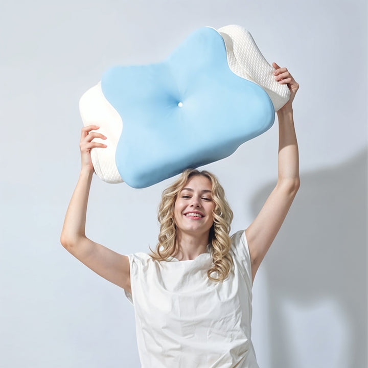 Butterfly Memory Foam Neck Pillow 2.0 with Breathable Cover, Blue or Grey | Butterfly Shape Neck Cradle | Bed Pillows