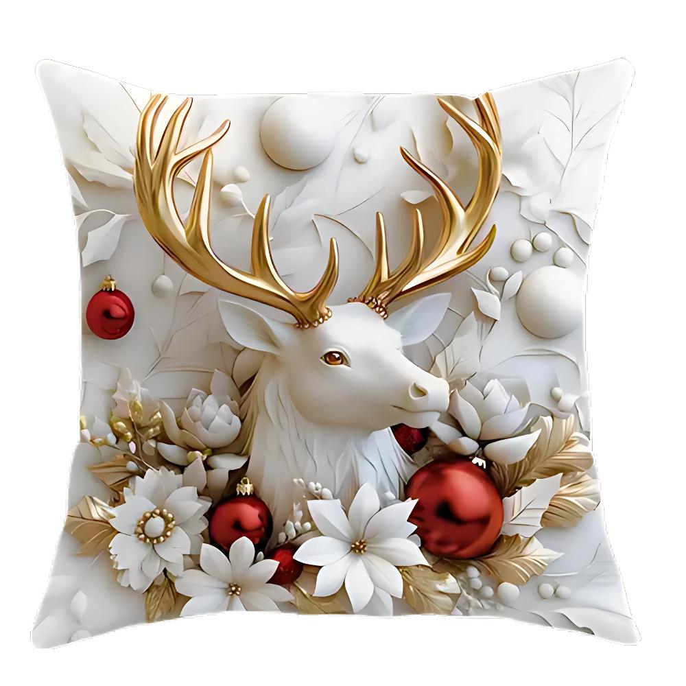 Christmas Velvet Cushion Covers, 4 Pack with Hidden Zip | Four Festive Designs in Velvet | Throw Pillows