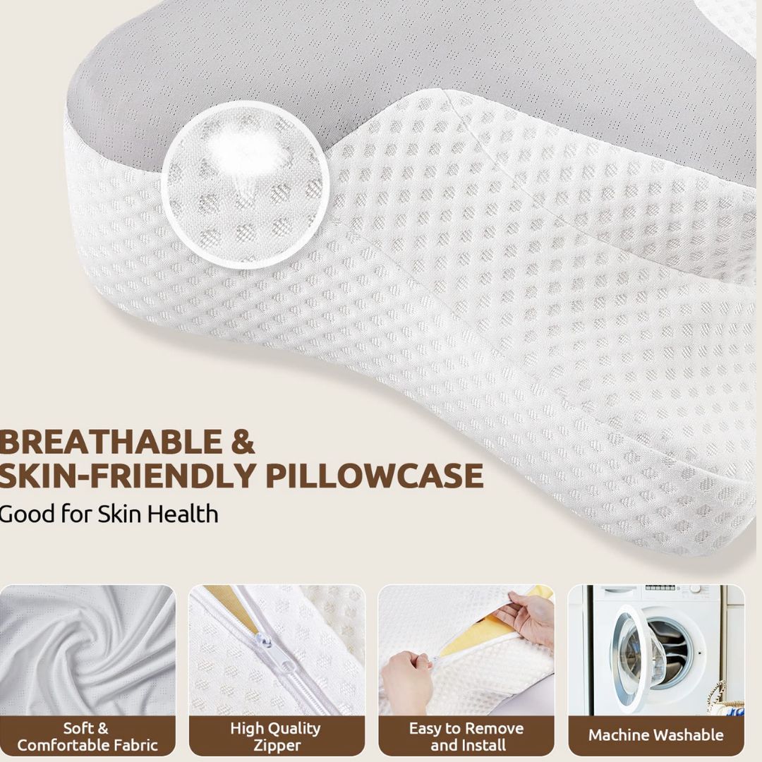 5-in-1 Ergonomic Memory Foam Cervical Pillow with Arm Rests and Silk Cover | Five Zones for Neck Comfort | Bed Pillows