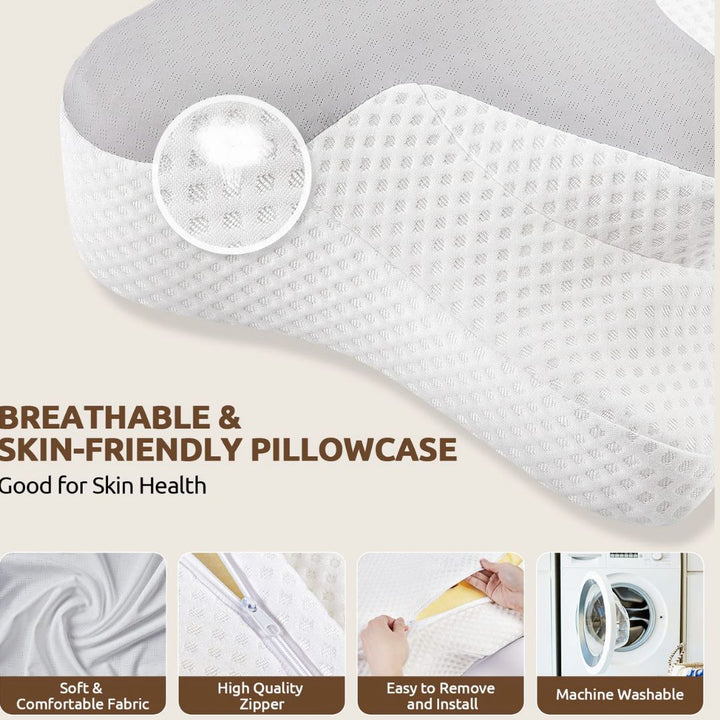 5-in-1 Ergonomic Memory Foam Cervical Pillow with Arm Rests and Silk Cover | Five Zones for Neck Comfort | Bed Pillows