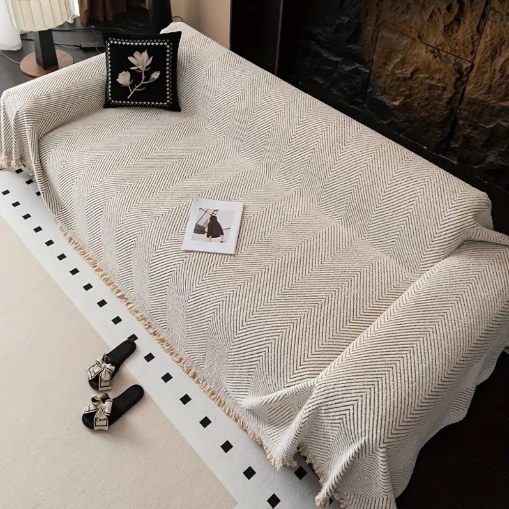 Herringbone Stripe Non Slip Water Resistant Sofa Cover, 71 Inch Wide | Non Slip Herringbone Stripe Cover | Sofa Covers