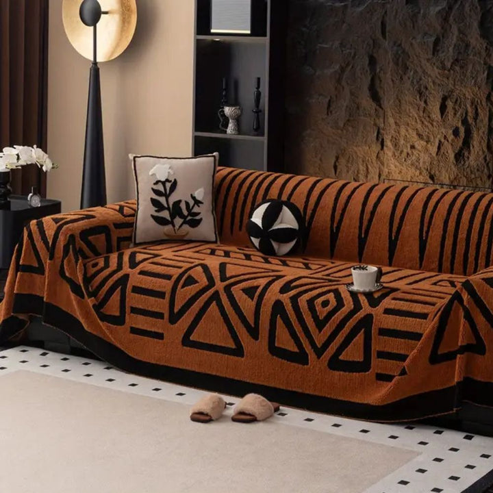 Maze Pattern Jacquard Velvet Sofa Cover in Nine Sizes, Non Slip | Plush Velvet Cover That Grips | Sofa Covers