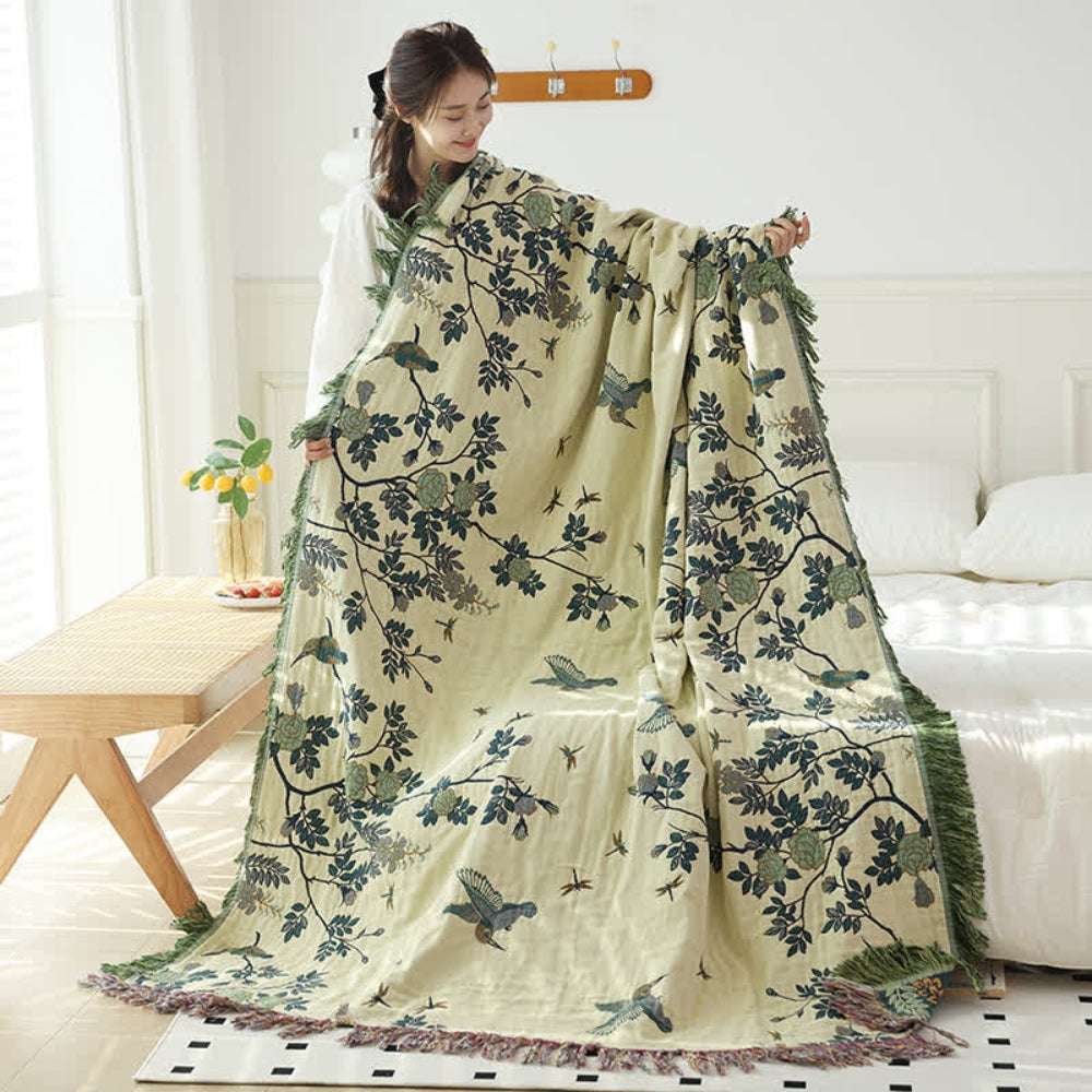 Ornate Multi-Layer Jacquard Cotton Gauze Blanket with Tasselled Edges | Ornate Gauze with Real Depth | Throw Blankets