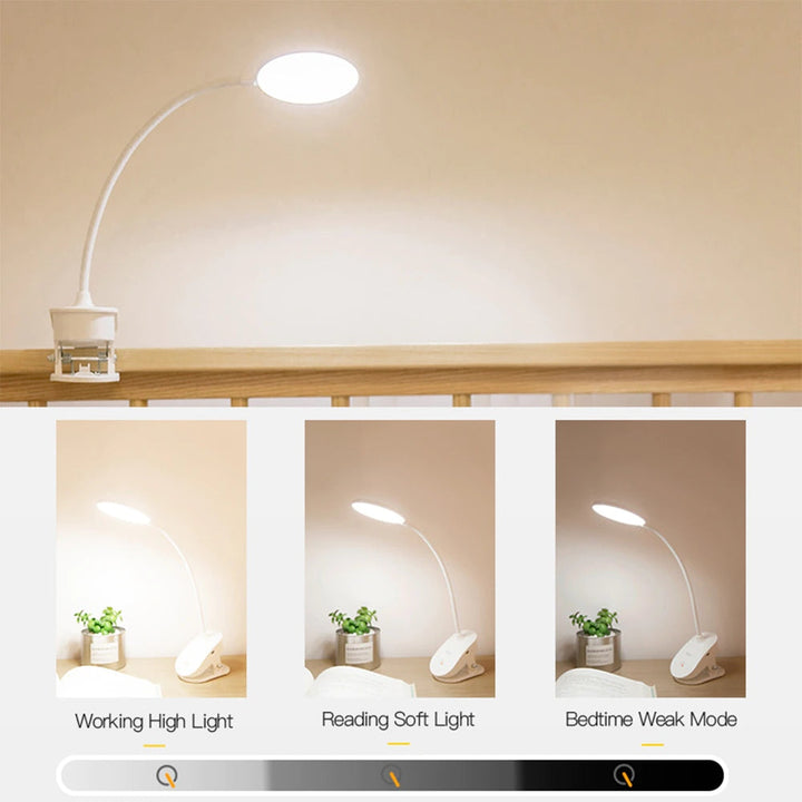 Rechargeable Wireless Clip-On Lamp for Bedside, Desk and Bed Frame | Clip-On Light With 3 Brightness Levels | Night Lights