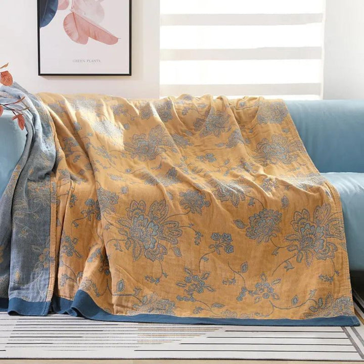 Five-Layer Floral Cotton Gauze Blanket in Throw and Bed Sizes | Five Soft Layers of Cotton Gauze | Throw Blankets