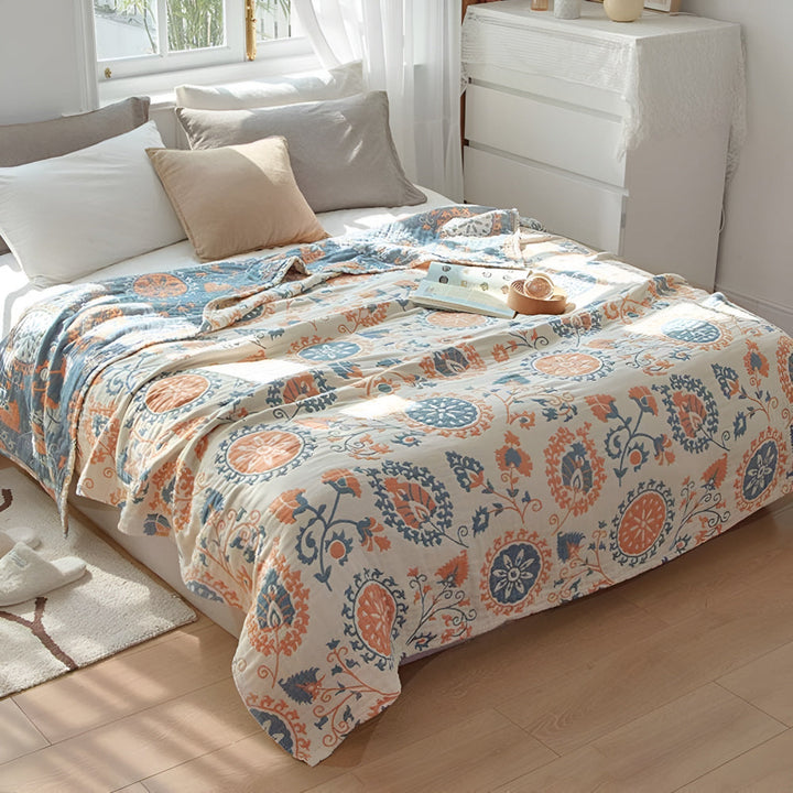 Rustic Floral Reversible Organic Cotton Blanket in Two Sizes | Two Looks in One Organic Blanket | Throw Blankets