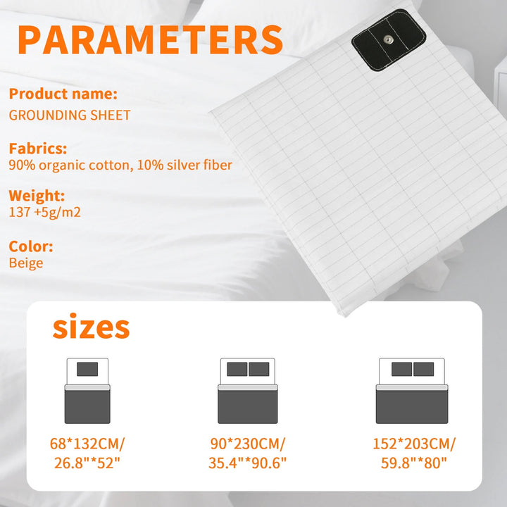 Grounding Sheet with Cotton and Silver Fiber, Connection Cord Included | Conductive Cotton Sheet with Cord | Bed Sheets