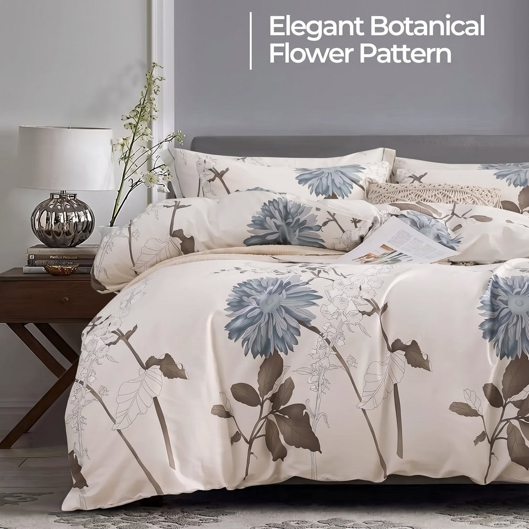 Reversible 600 Thread Count Botanical Cotton Duvet Cover Set | 600 Thread Count Floral Bedding | Bedding Sets