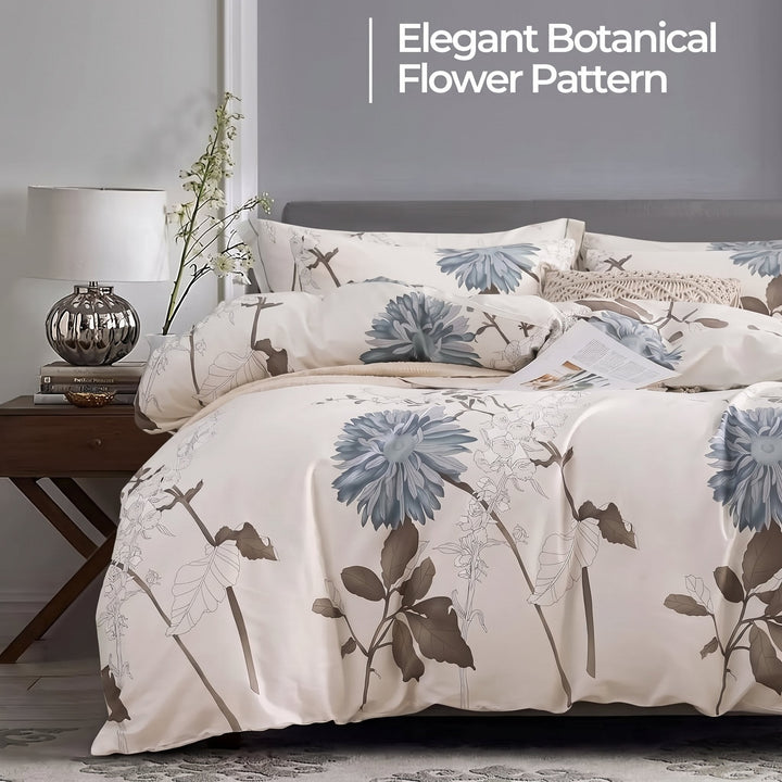 Reversible 600 Thread Count Botanical Cotton Duvet Cover Set | 600 Thread Count Floral Bedding | Bedding Sets