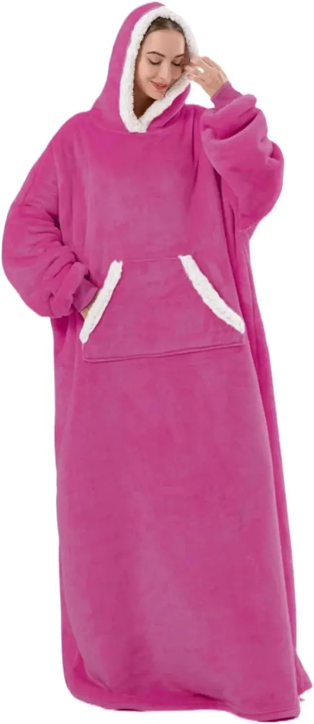 Oversized Flannel Hoodie Blanket with Sherpa Lining, 150 cm | Wearable Warmth Anywhere | Wearable Blankets
