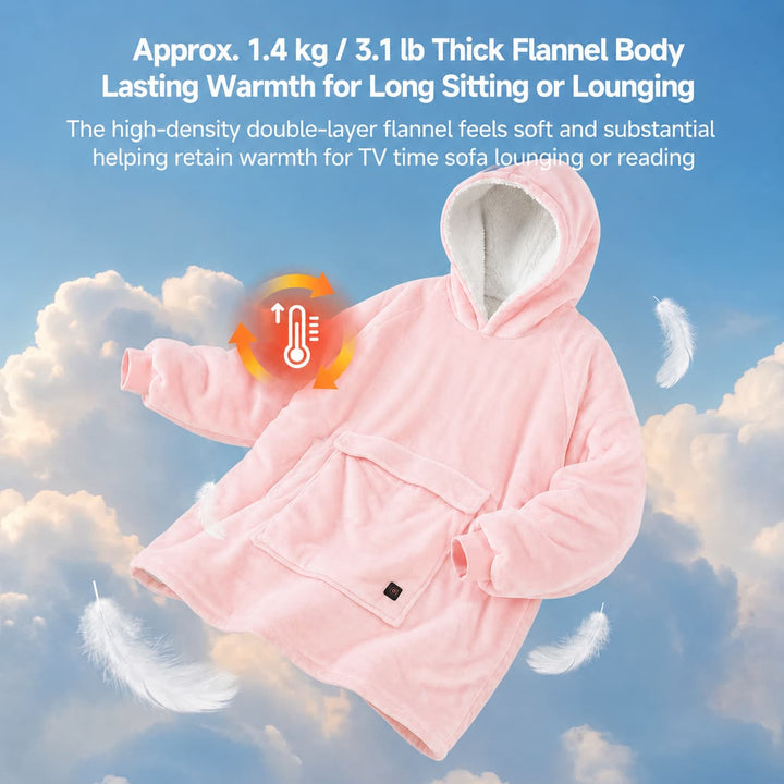 USB Heated Blanket Hoodie with 3 Heating Zones, Thick Flannel, Unisex | Heated Flannel Hoodie Blanket | Heated Blankets