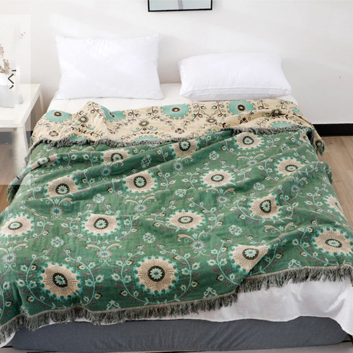 Reversible Cotton Sofa Cover Blanket in Three Sizes, Machine Washable | Reversible Cotton Cover for Sofas and Beds | Throw Blankets