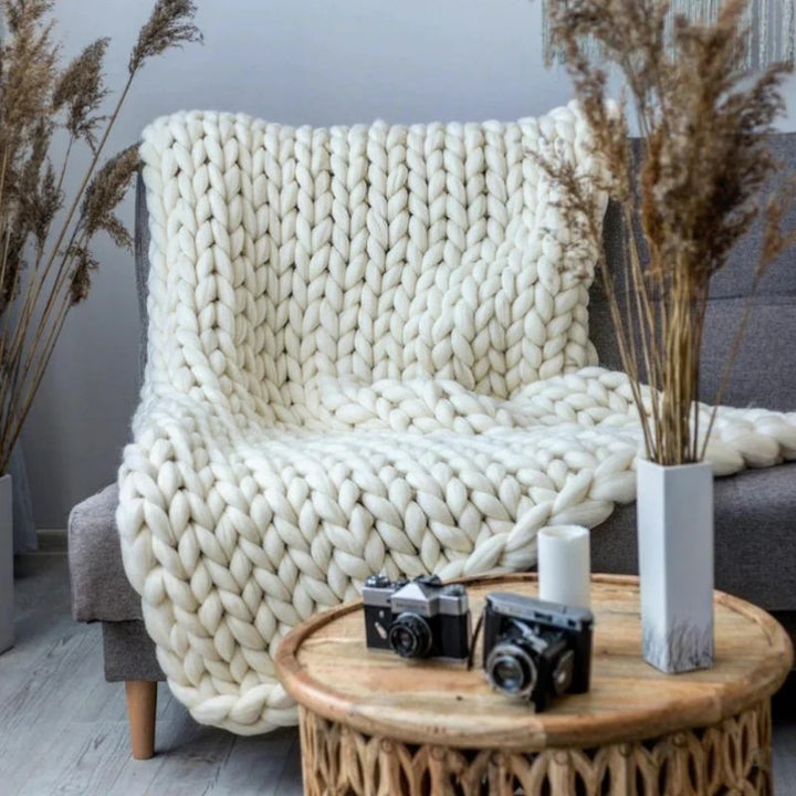Hand Knitted Wool Blanket with Open Weave in Three Sizes | Soft Wool Warmth All Year | Throw Blankets