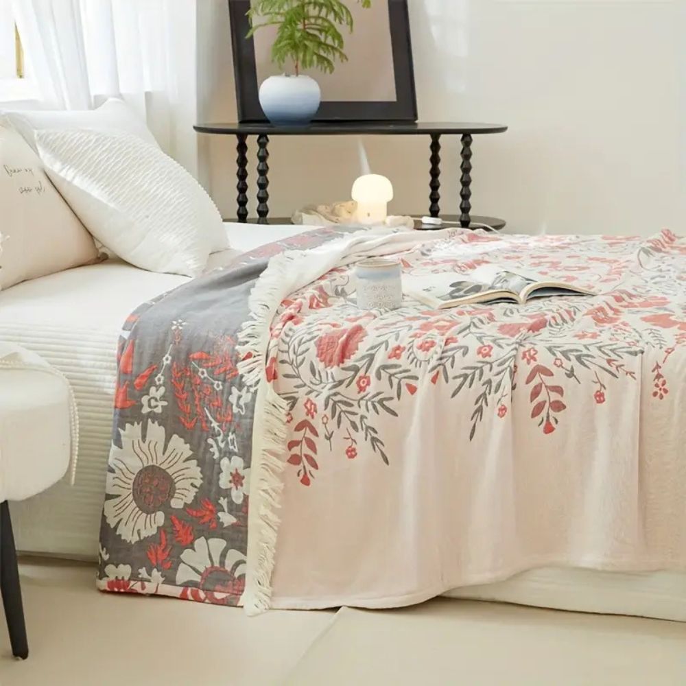 Versailles-Inspired Reversible Floral Cotton Blanket in Two Sizes | Palace Florals, Reversible | Throw Blankets