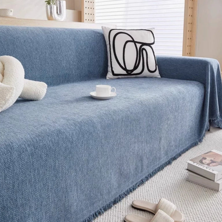 Minimalist Chenille Sofa Cover with Tassel Details, Water Resistant | Water-Resistant Chenille Sofa Throw | Sofa Covers