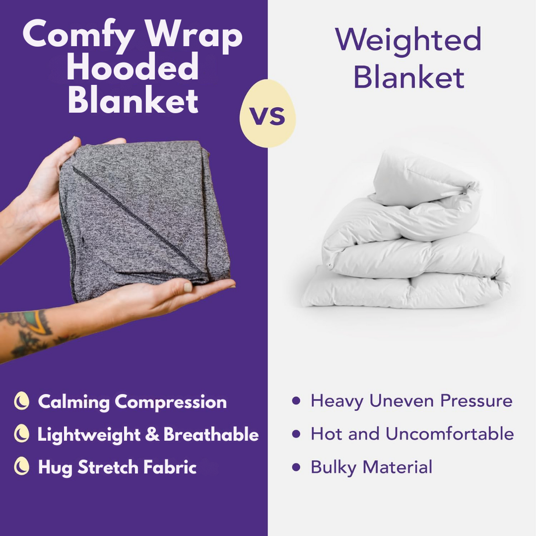 Hooded Wearable Compression Wrap Blanket in Soft Velvet with 4-Way Stretch | Wearable Hug in a Hood | Weighted Blankets