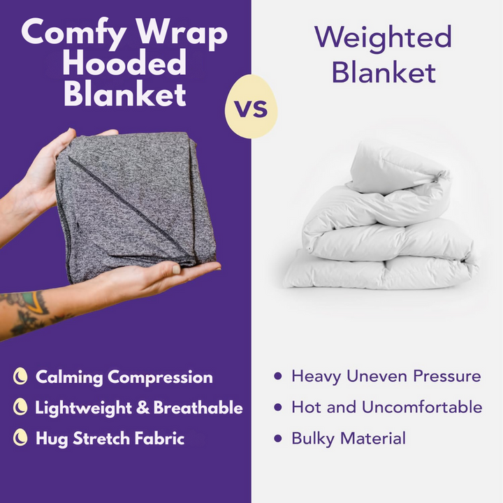 Hooded Wearable Compression Wrap Blanket in Soft Velvet with 4-Way Stretch | Wearable Hug in a Hood | Weighted Blankets