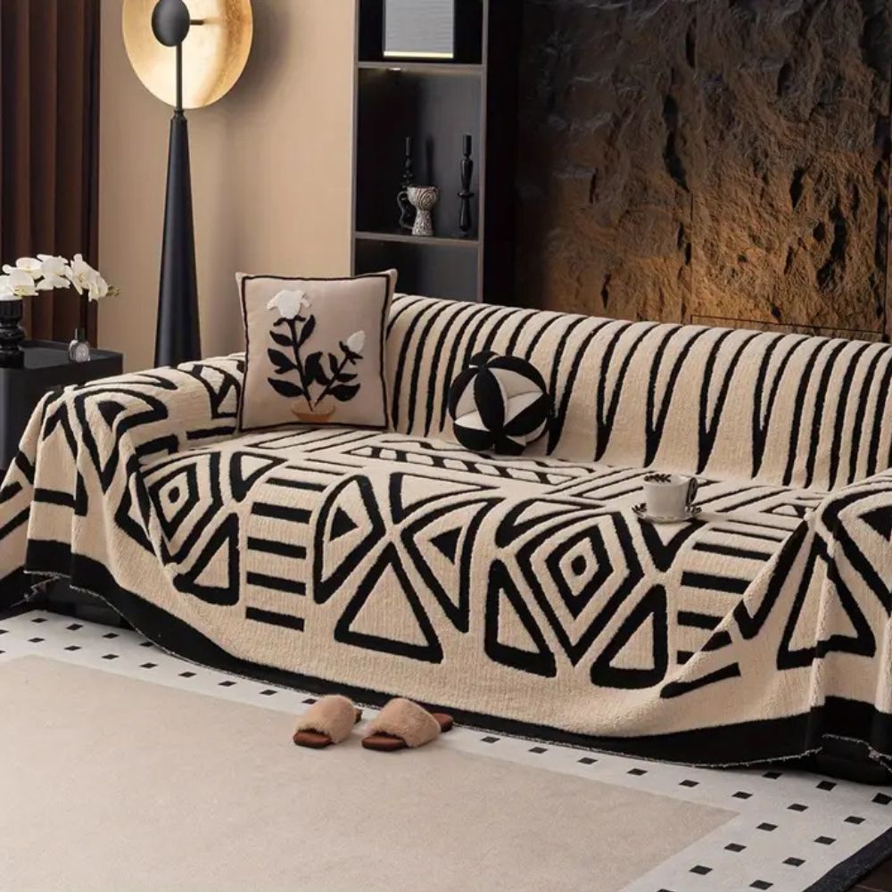 Maze Pattern Jacquard Velvet Sofa Cover in Nine Sizes, Non Slip | Plush Velvet Cover That Grips | Sofa Covers