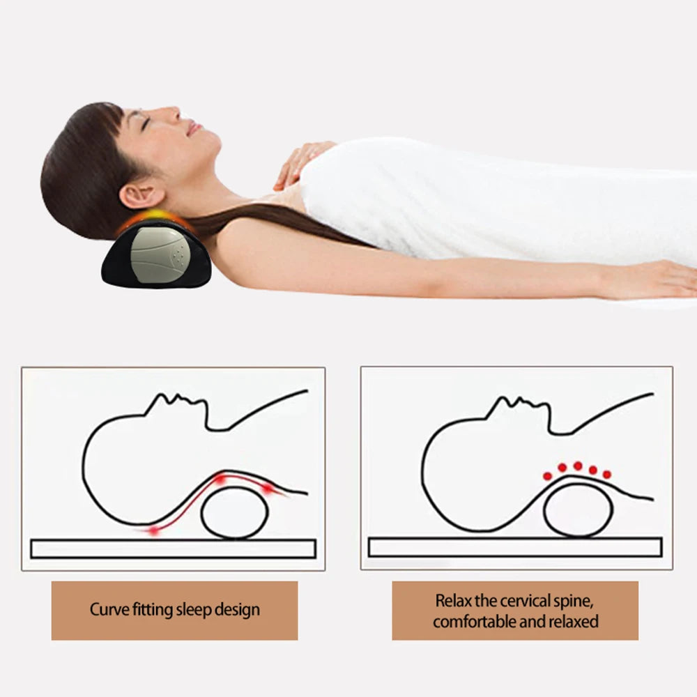 Heated Neck Pillow with Stone Surface and Wired Temperature Controller | Warm Stone Roll for Your Neck | Heated Neck Pillows