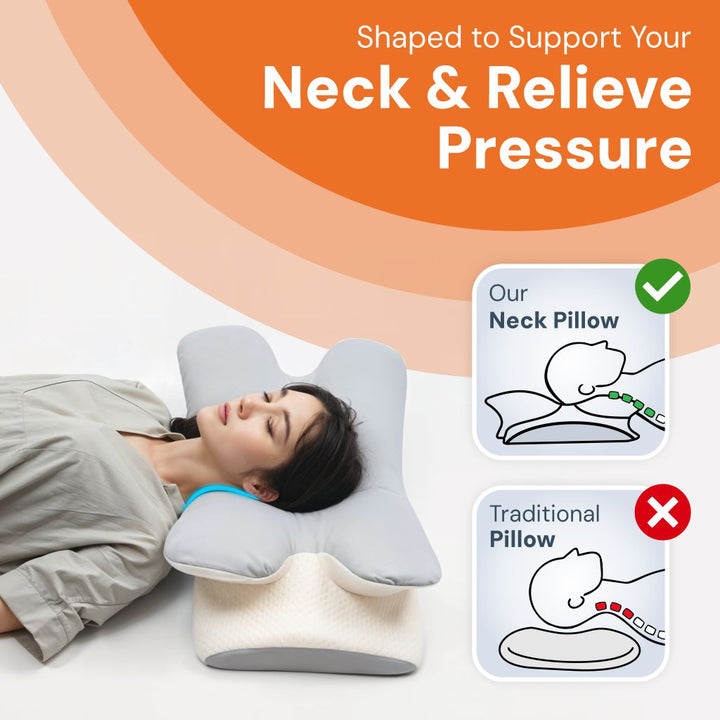 Cervical Pillow with Breathable Ice Silk Pillowcase Included | Cool Comfort From Head to Neck | Bed Pillows