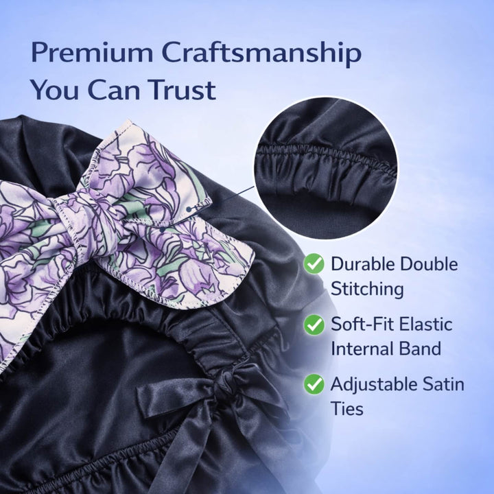 Satin Hair Bonnet for Sleeping with Wide Stretch Tie Band in Six Colours | Protect Curls, Braids and Styles Overnight | Hair Bonnets