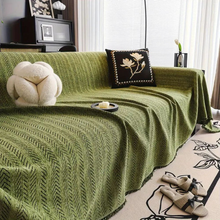 Heavyweight Chenille Herringbone Sofa Cover with Tassels, Non Slip | Herringbone Chenille Sofa Throw | Sofa Covers