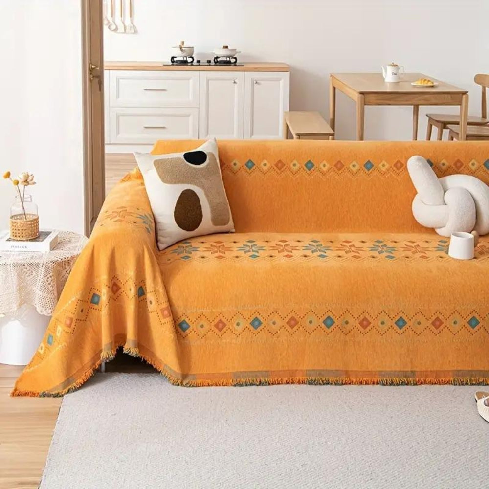 Boho Chenille Sofa Cover With Tassels in Four Sizes | Boho Chenille for Chairs to Sofas | Sofa Covers