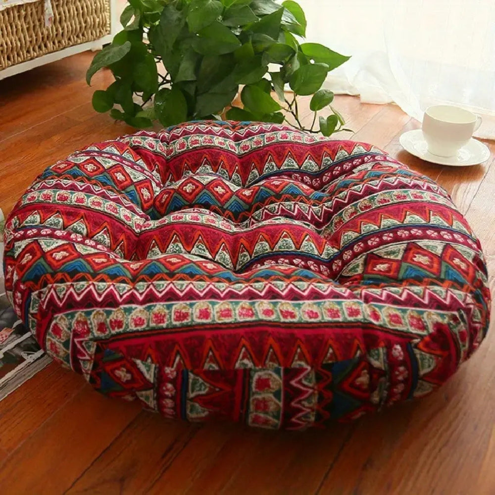 Round Boho Floor Seating Cushion, 18 Inch Cotton Linen | Thick Round Cushion for Floor Seating | Seat Cushions