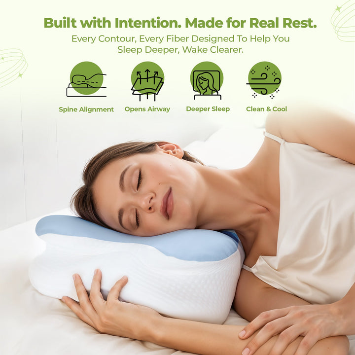Butterfly Memory Foam Neck Pillow 2.0 with Breathable Cover, Blue or Grey | Butterfly Shape Neck Cradle | Bed Pillows