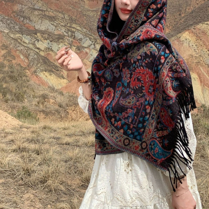 Double-Sided Paisley Winter Poncho Shawl Wrap for Women | A Wrap That Looks Dressed Up | Wearable Blankets