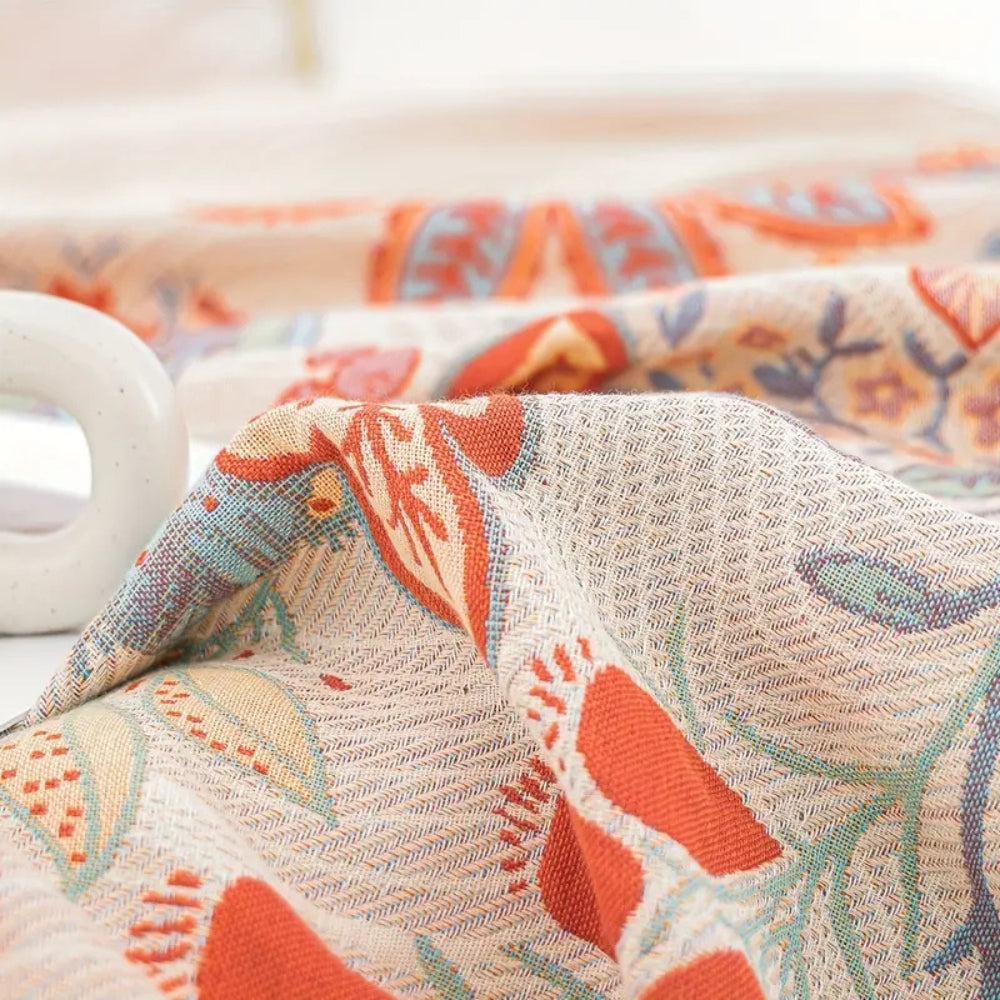 Oversized Reversible Floral Jacquard Cotton Blanket, 98 x 98in | Oversized Cotton That Covers a King | Throw Blankets