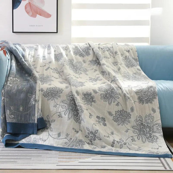 Five-Layer Floral Cotton Gauze Blanket in Throw and Bed Sizes | Five Soft Layers of Cotton Gauze | Throw Blankets
