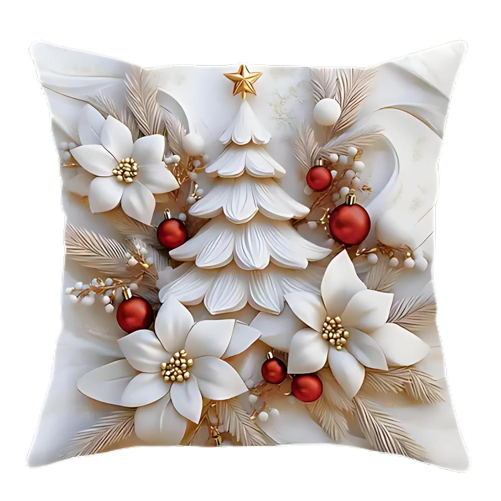 Christmas Velvet Cushion Covers, 4 Pack with Hidden Zip | Four Festive Designs in Velvet | Throw Pillows