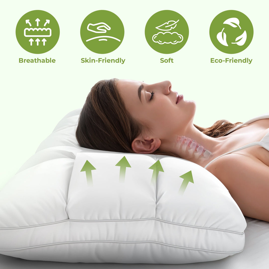 Premium Goose Down Pillow with Breathable Fabric for Side and Back Sleepers | Premium Down, Softly Supportive | Bed Pillows