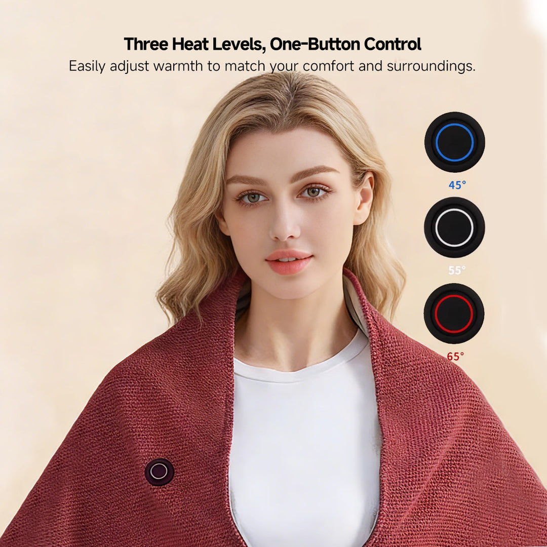 Graphene Heated Hooded Shawl, USB Powered with 15-Second Heat-Up | Graphene Heat That Warms Fast | Heated Blankets