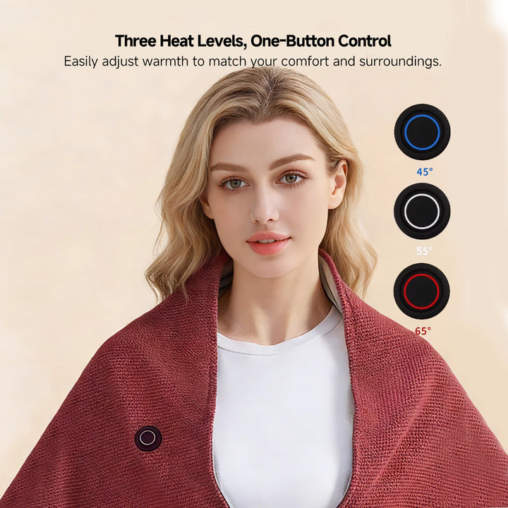Graphene Heated Hooded Shawl, USB Powered with 15-Second Heat-Up | Graphene Heat That Warms Fast | Heated Blankets