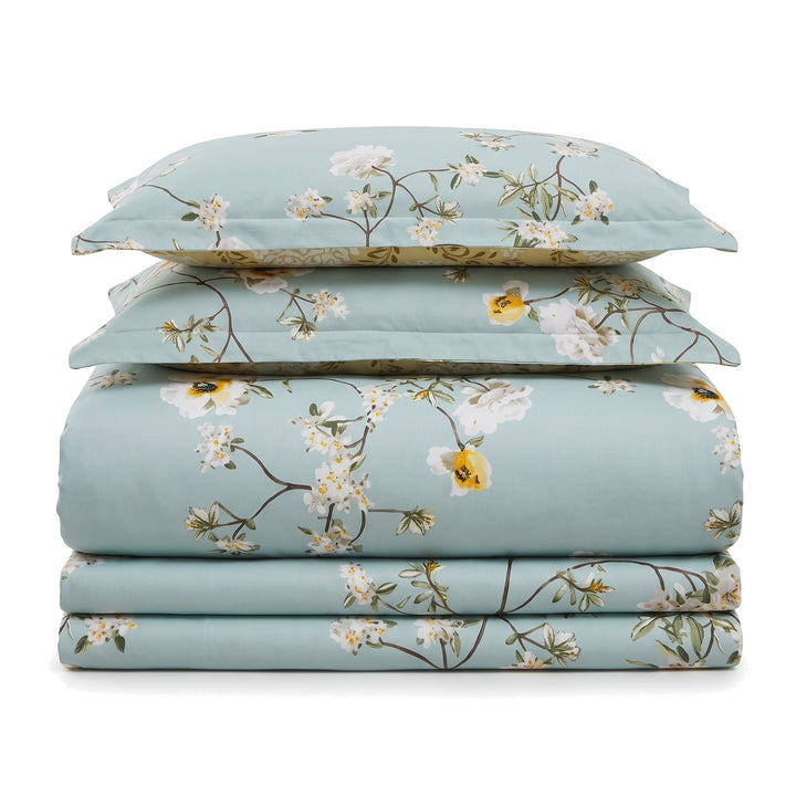 Reversible 600 Thread Count Botanical Cotton Duvet Cover Set | 600 Thread Count Floral Bedding | Bedding Sets