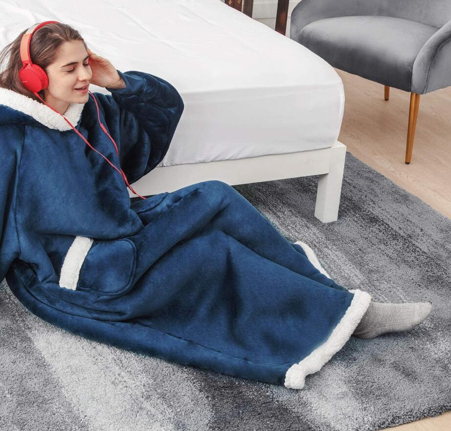 Oversized hoodie blanket with sherpa hood