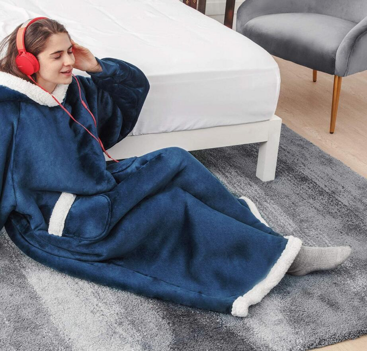 Oversized hoodie blanket with sherpa hood