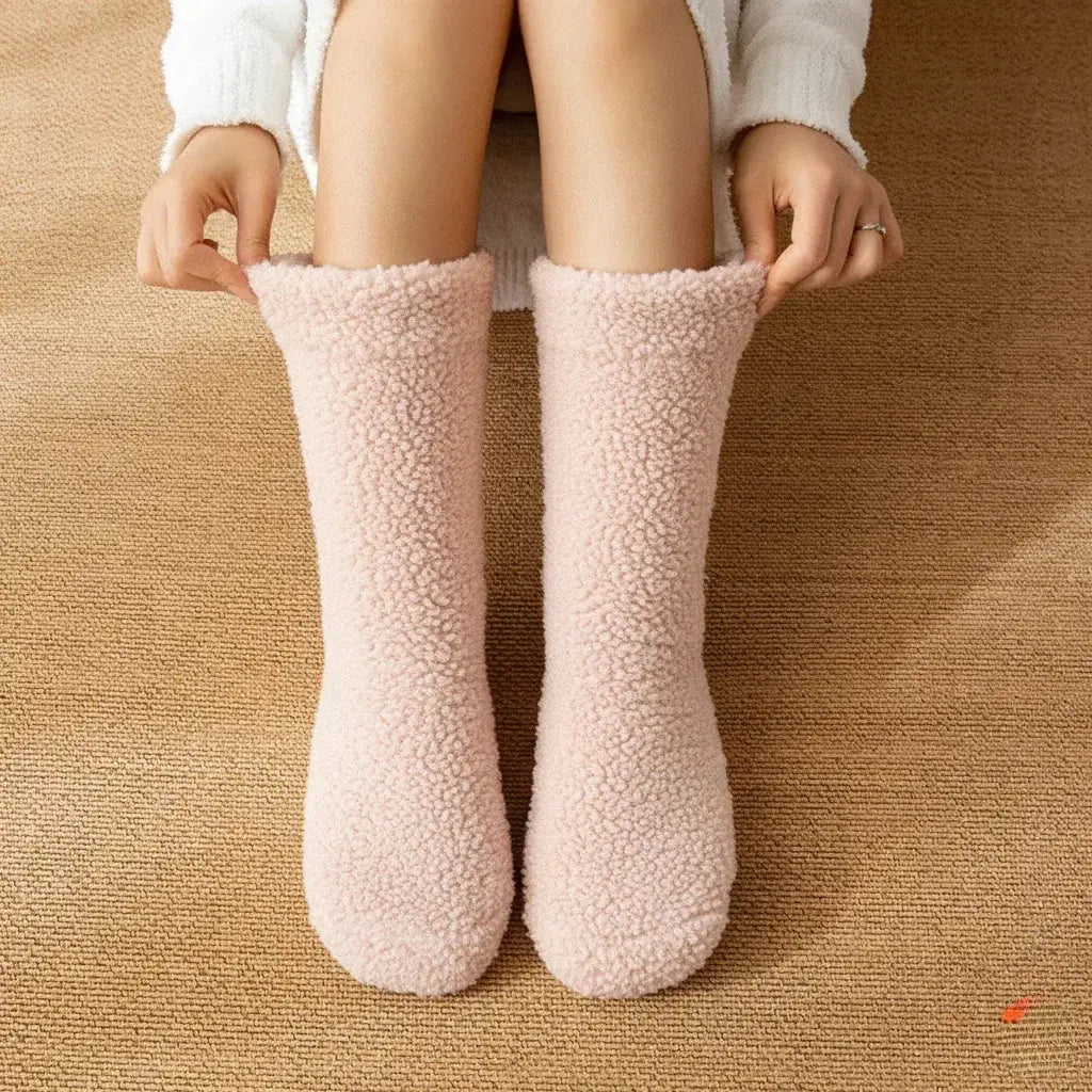 Warm Fuzzy Cotton Floor Socks with Silicone Grip Sole, One Pair | Non-Slip Warm Home Socks | Socks