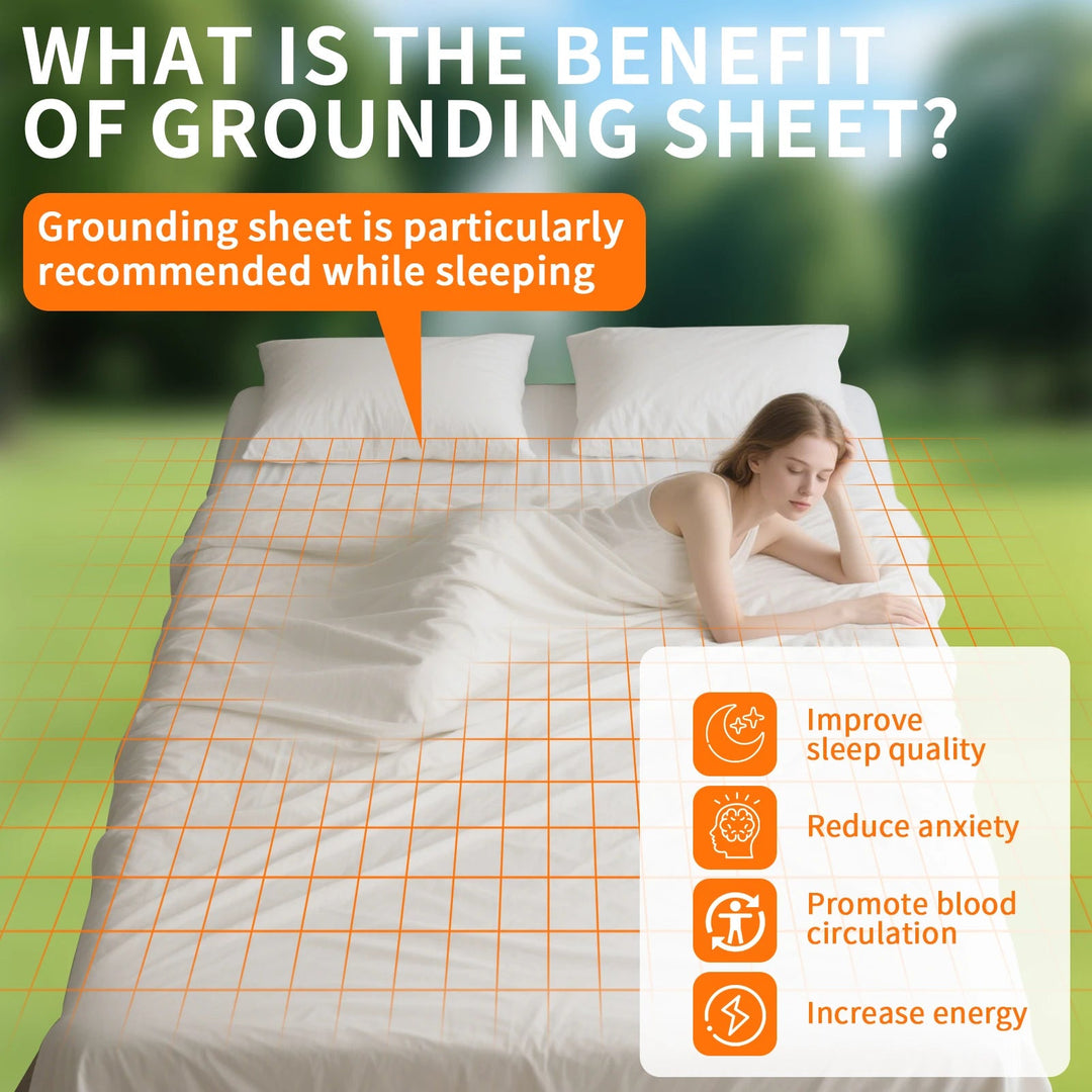 Grounding Sheet with Cotton and Silver Fiber, Connection Cord Included | Conductive Cotton Sheet with Cord | Bed Sheets
