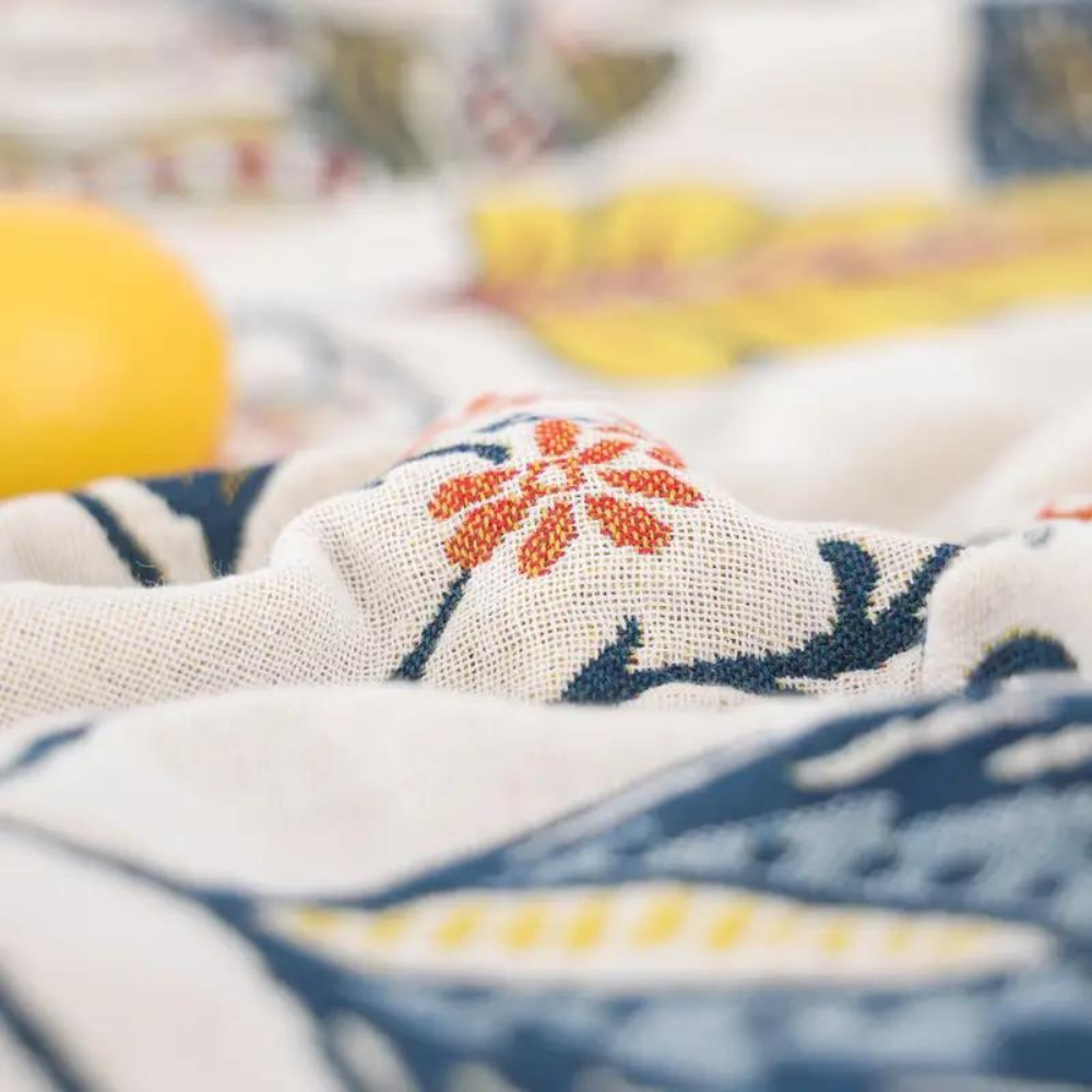 Rustic Artistic Floral 100% Cotton Reversible Blanket with Tassels | Artful Florals, Light Cotton Layer | Throw Blankets