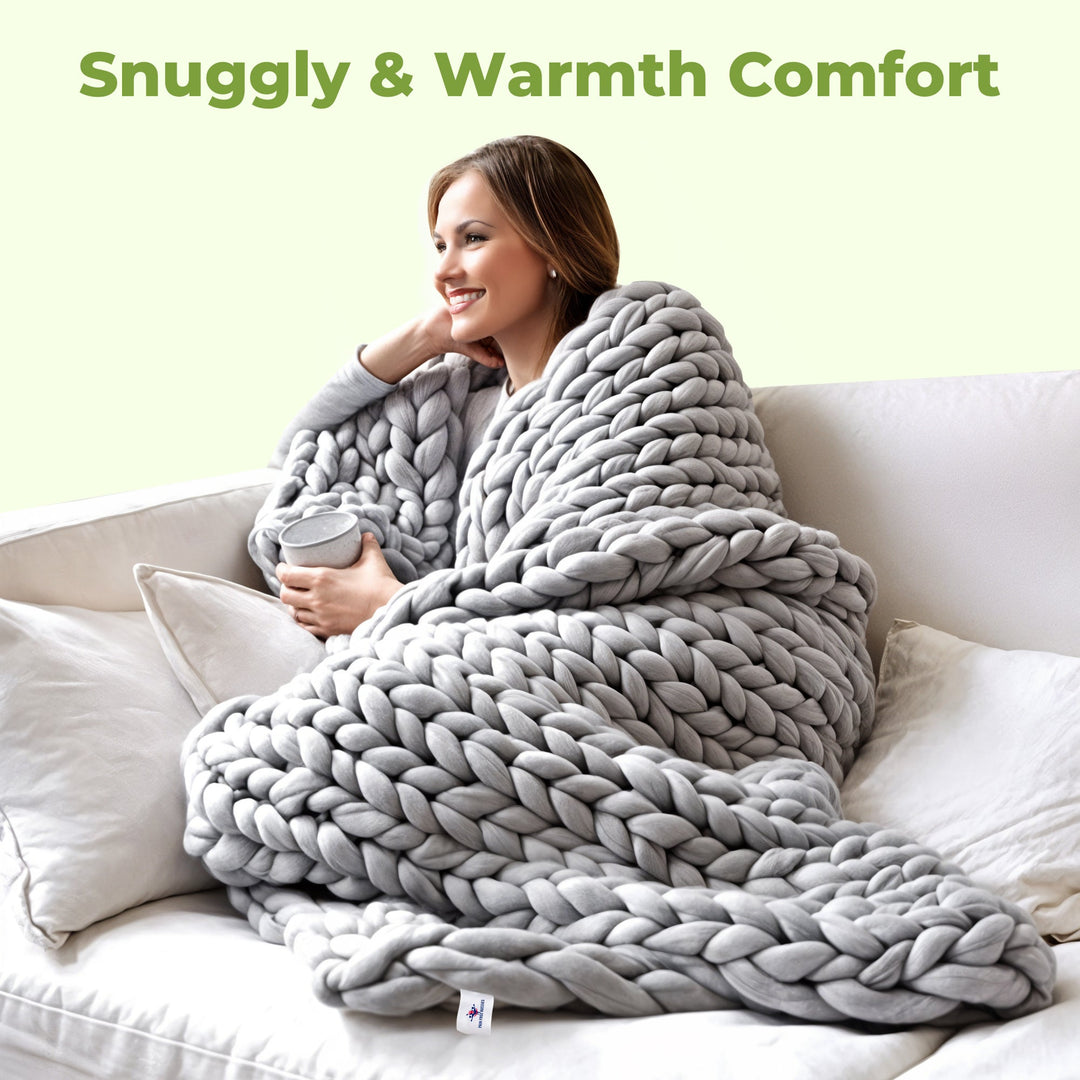Chunky Knit Throw Blanket Handwoven in Four Sizes | Cozy Texture for Sofas and Beds | Throw Blankets