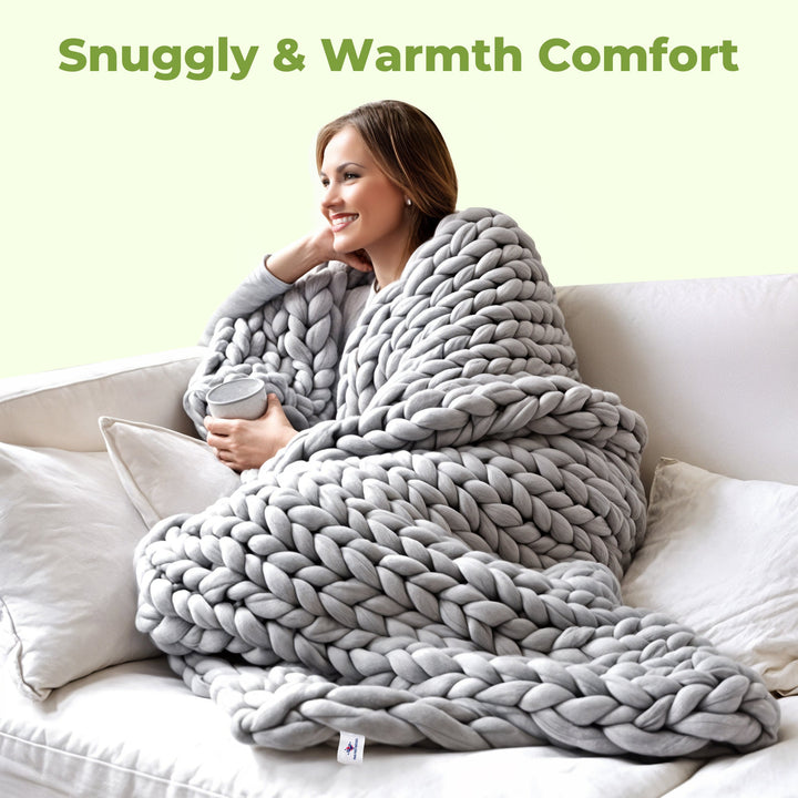 Chunky Knit Throw Blanket Handwoven in Four Sizes | Cozy Texture for Sofas and Beds | Throw Blankets