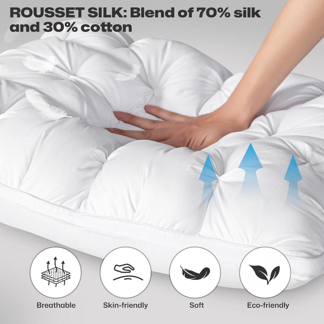 Three-Layer Goose Down and Feather Hotel Pillow, 48 x 74 cm | Hotel-Quality Down Pillow | Bed Pillows